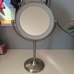 LED Lighted Vanity Mirror - Brushed Silver Finish